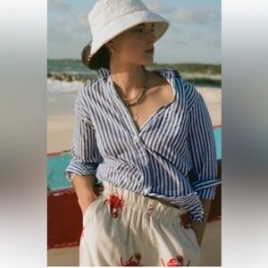 Grayson 100% Cotton Blue and White Striped The Hero Button Down Blouse size S